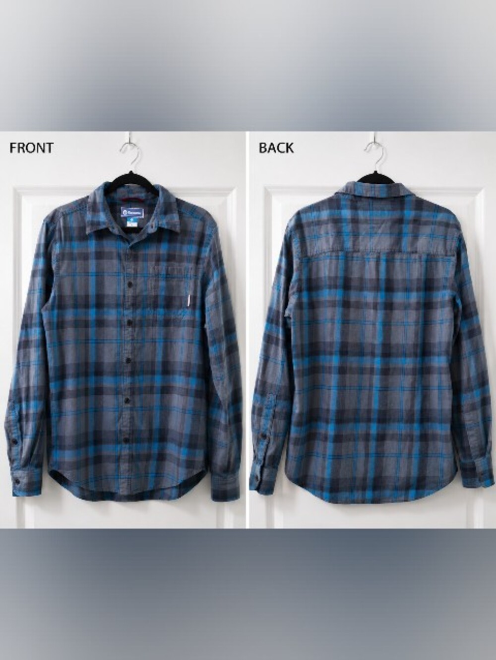 Men's Blue and Gray Plaid Button-Down Shirt Long Sleeve Flannel Size Medium